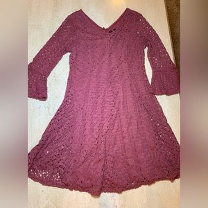 Always Indigo Mauve Crochet Midi Dress EUC